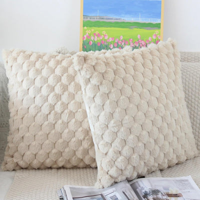 NIULAA Flauschig Kissenbezug 45x45 Beige 2er Set Plüsch Deko Kissenbezüge Weich Gestreift Kissenhüll