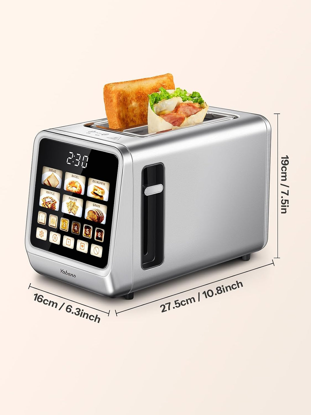 Yabano Toaster 2 Scheiben, Touchscreen Edelstahl Toaster mit LED Countdown
