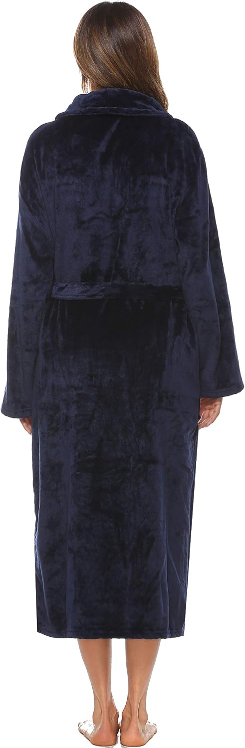 Vlazom Damen Bademantel Flanell Weiche Winter Bademantel Saunamantel Morgenmantel Lange Ärmel Hausma