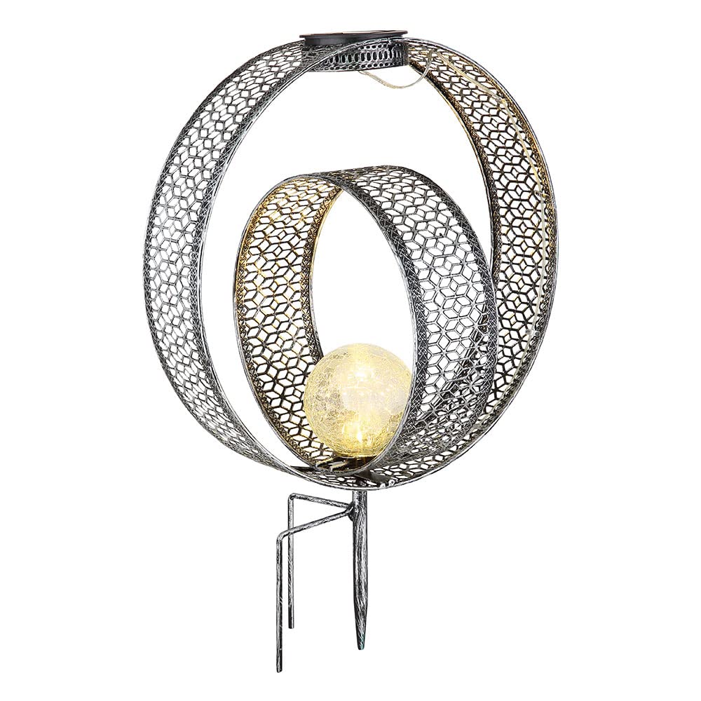 Solarleuchte mit Metallstanzungen und Glaskugel, Silber Höhe 42cm