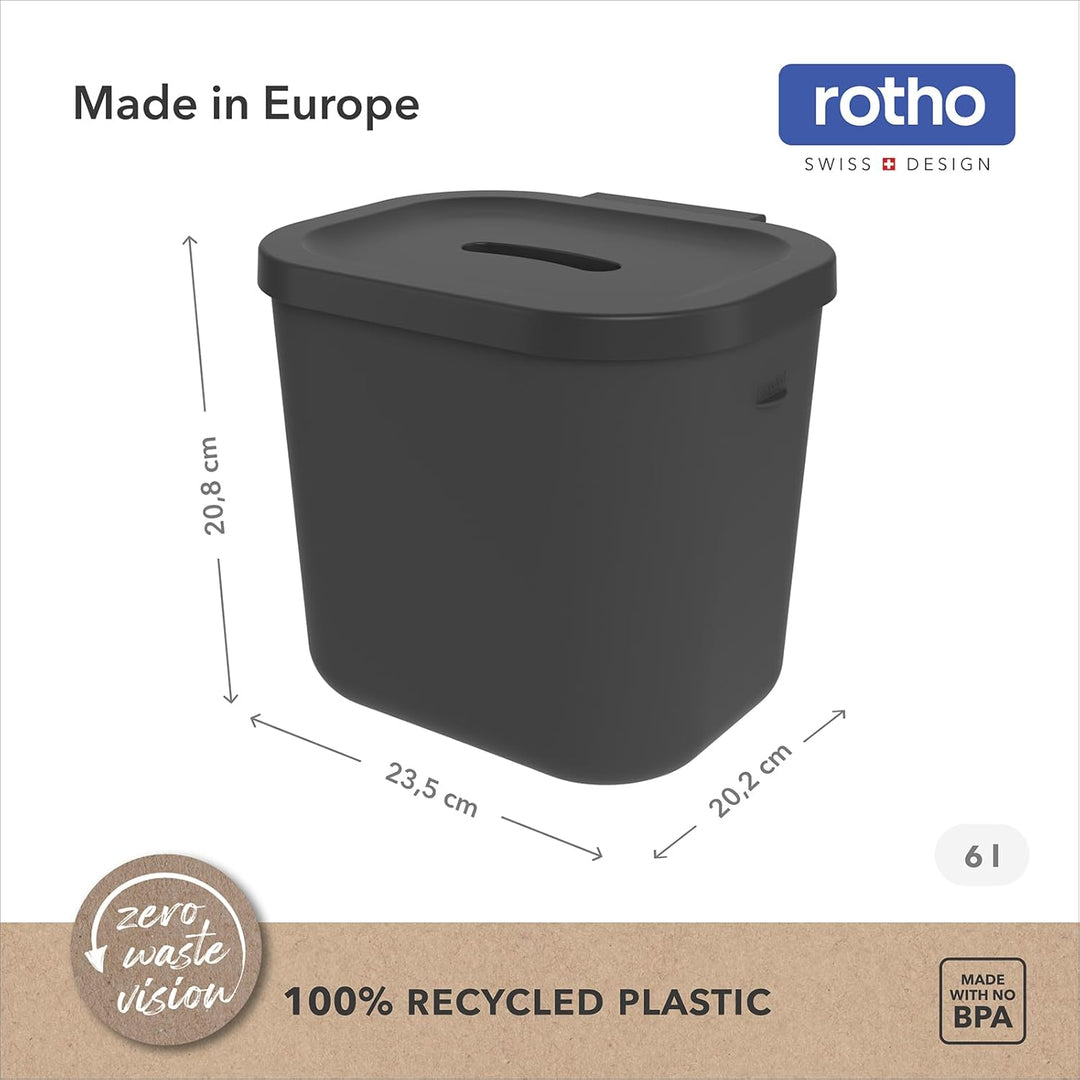 Rotho Salsa 2er-Set Biomülleimer Küche 3,2l & 6l | Komposteimer mit integrierter Hängevorrichtung |