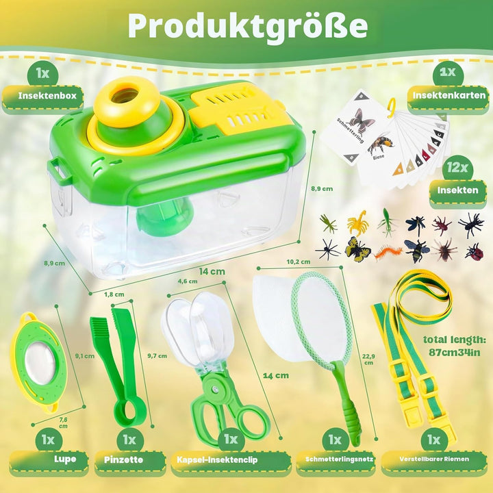 Entdecker Set für kinder ab 4 Forscherset Insekten Beobachtungsbox mit 360° Drehbares Lupenglas Inse