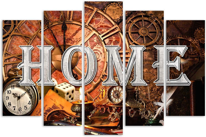 Feeby Leinwandbild Home 100x70 cm 5 TLG Bild Kunstdruck Wohnzimmer Wohnung Braun 100L x 70B cm M_158