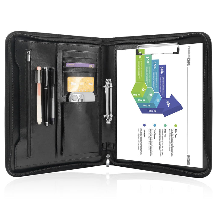 Schreibmappe 2 Ringbuch A4 Konferenzmappe Reissverschluss Leder Wasserdicht Organizer Mappe Dokument