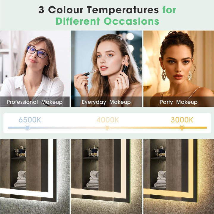 S'bagno Bluetooth-Badspiegel-mit-Beleuchtung-70x50cm, LED-Badezimmerspiegel mit Entfoggen, 3000K-650