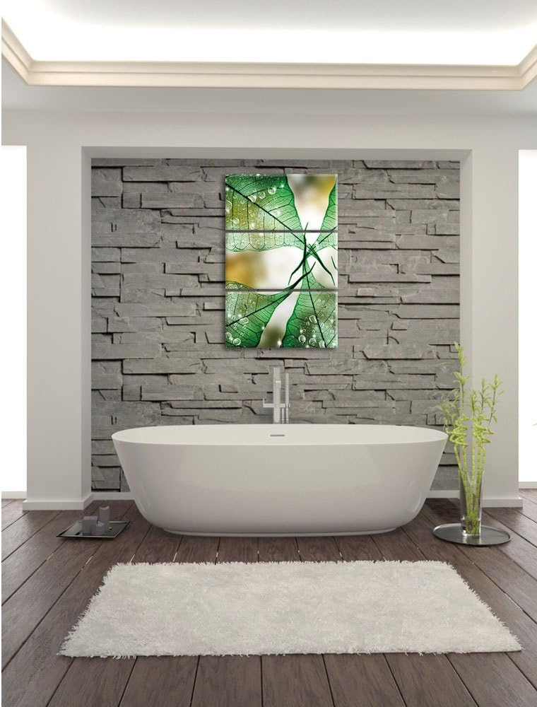 Pixxprint Grüne Blätter / 3-Teilig/Gesamtmass 120cm Leinwandbild bespannt auf Holzrahmen/Wandbild Ku