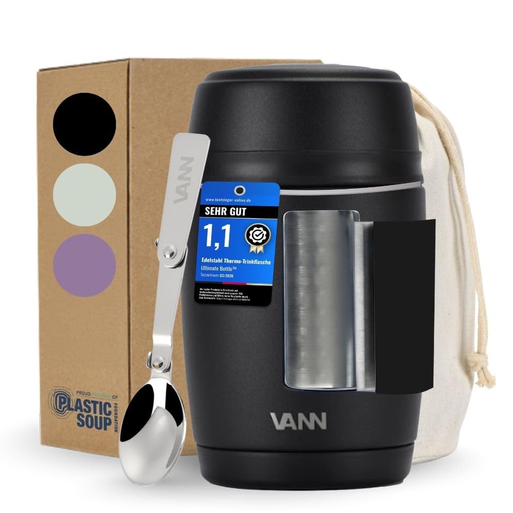 VANN Thermobecher für Essen 450 ml – Thermobehälter [16h kalt, 9h warm] – Recycelte Edelstahl Thermo