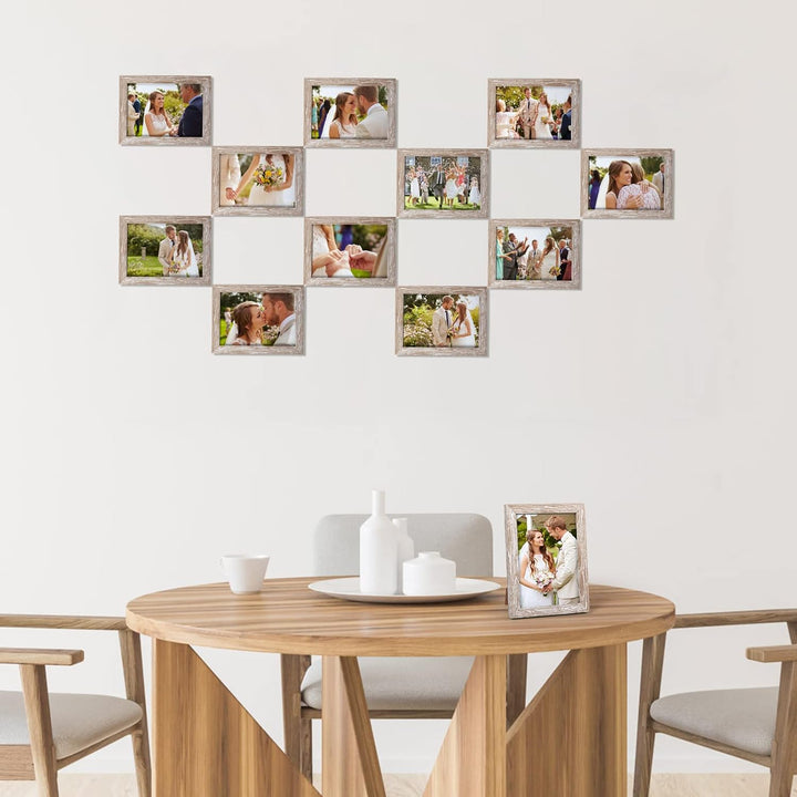 Giftgarden 12 Stück Bilderrahmen Set 13x18 cm - Moderne Beige Holzmaserung Fotorahmen Collage für 18
