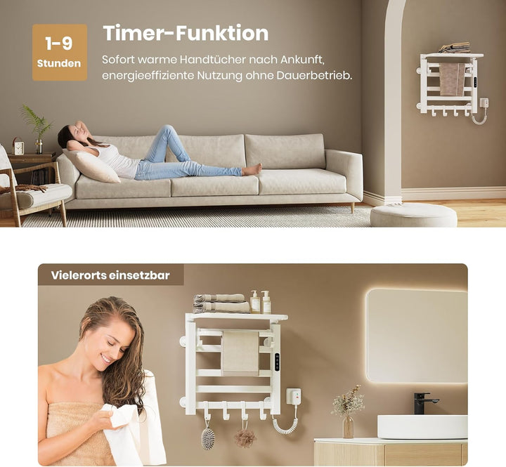 EMKE Elektrischer Badheizkörper 100x50 cm, 280W Handtuchwärmer mit WLAN-App-Steuerung, Kohlefaser Ha