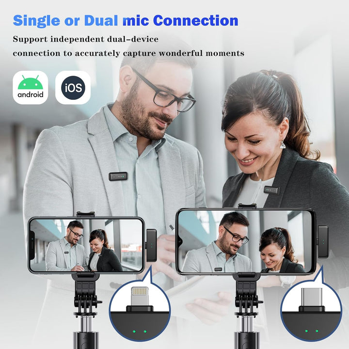 Voijump Wireless Microphone,Kabelloses Lavaliermikrofon für iPhone Android (2 TX + 2 RX+ Ladeetui),
