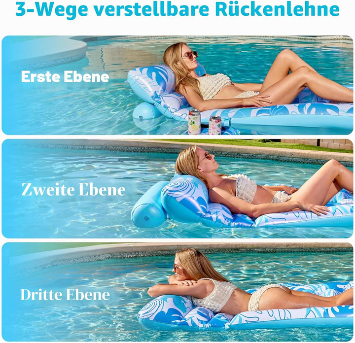 SLOOSH Wasser Pool Luftmatratze für Erwachsene, Aufblasbare Pool-Flösse mit Verstellbarer Rückenlehn