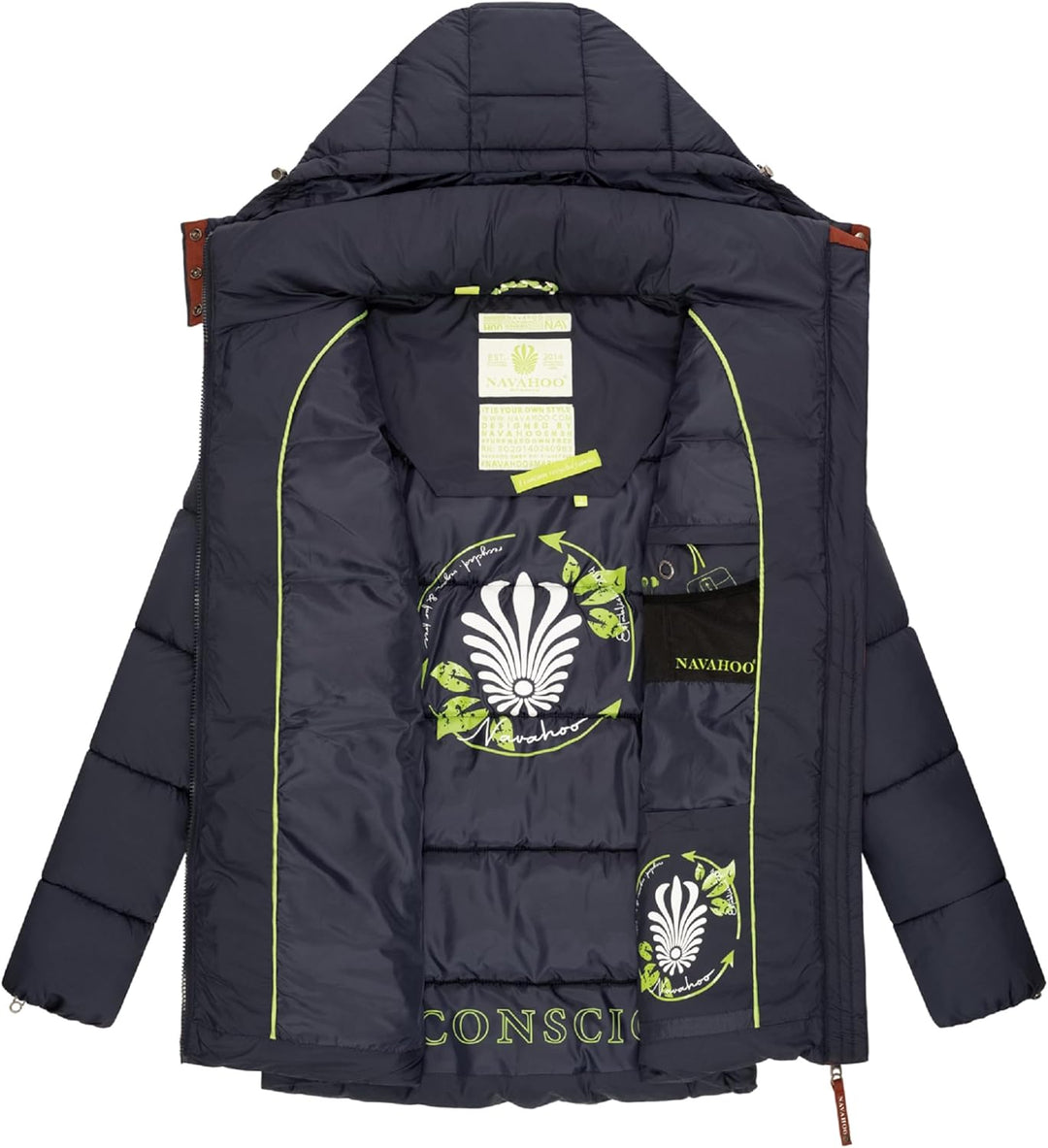 Navahoo Damen Kurze Winterjacke Steppjacke warm mit Abnehmbarer Kapuze aus recycelten Materialien Wa