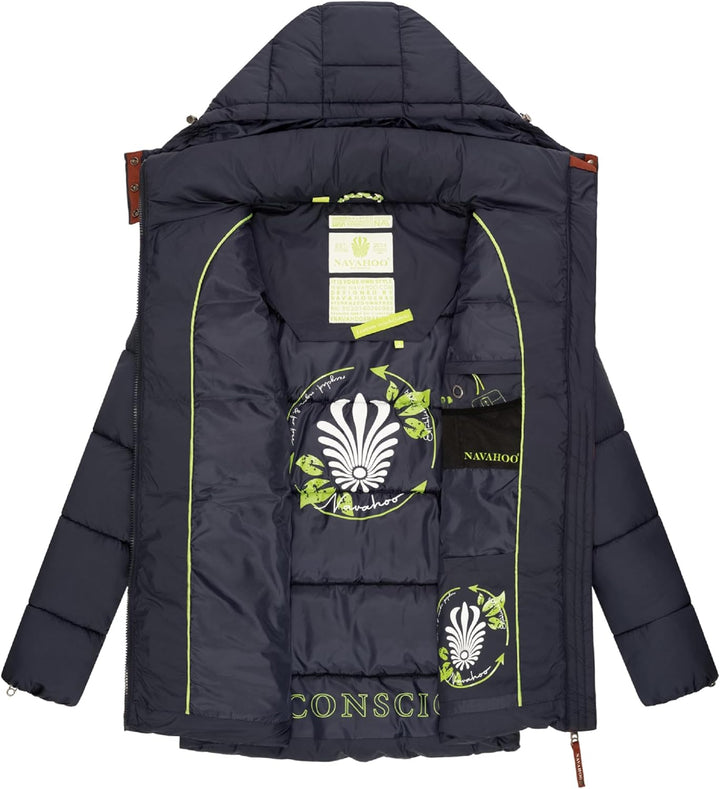 Navahoo Damen Kurze Winterjacke Steppjacke warm mit Abnehmbarer Kapuze aus recycelten Materialien Wa