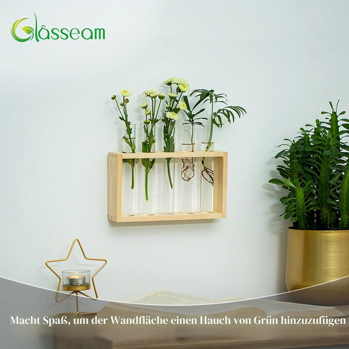 Modern Blumenvase Kleine Vasen Deko Set Vintage Glas Reagenzgläser Für Blumen Mit Ständer Holz Propa