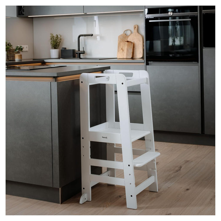 hauck Learn N Explore, Weiss - Lernturm für KInder aus FSC® Zertifiziertes Buchenholz, Höhenverstell