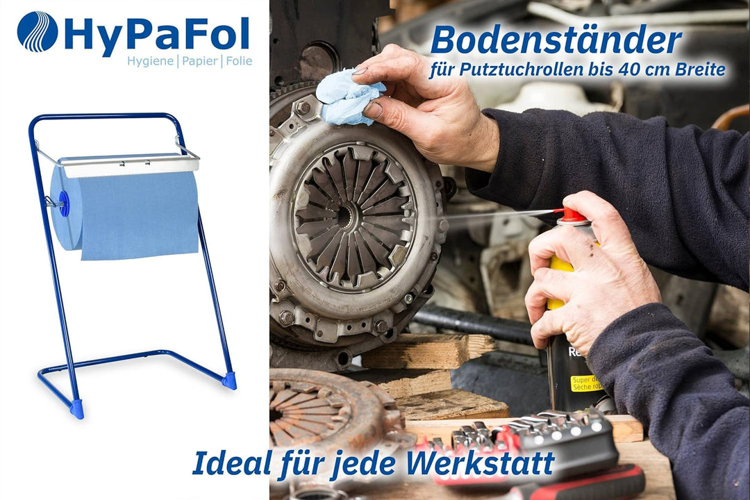 Bodenständer für Putztuchrollen | für Industrierolle bis 40 cm Breite | Putzrollenhalter für Werksta