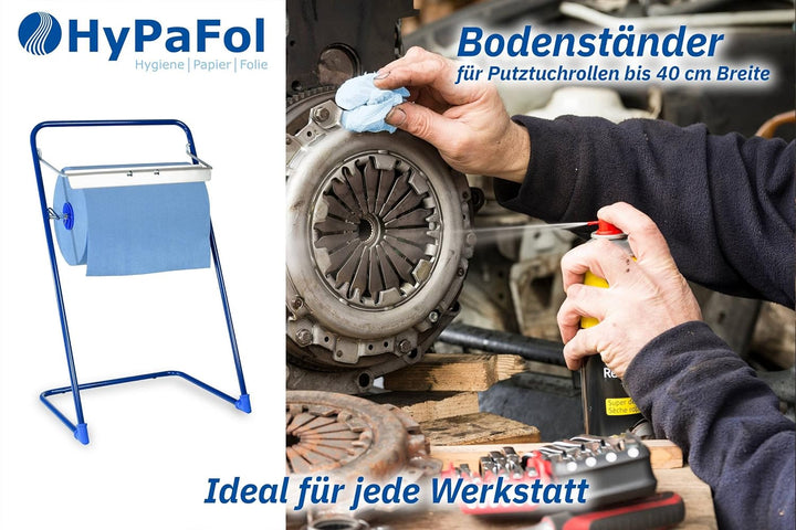 Bodenständer für Putztuchrollen | für Industrierolle bis 40 cm Breite | Putzrollenhalter für Werksta