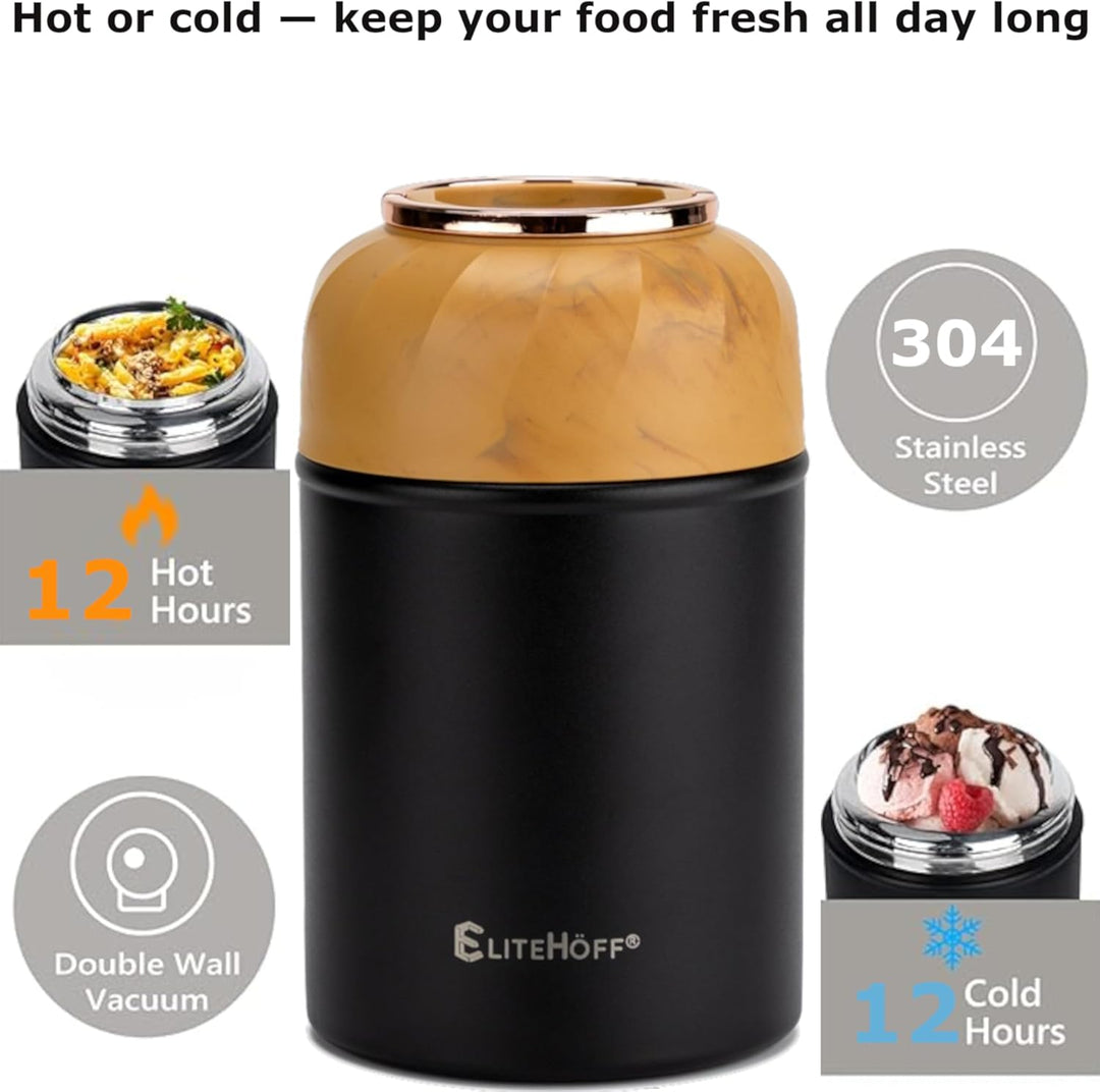 EliteHoff Thermobehälter für Essen, 500 ml, Wärmebehälter für Speisen aus Edelstahl mit Löffel, Ausl
