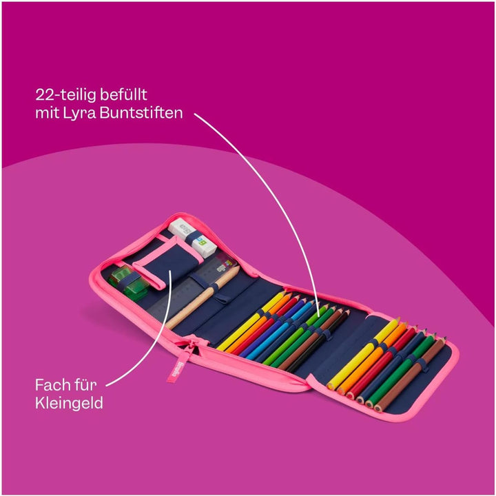 ergobag Federmäppchen Set 22-teilig, Lyra Buntstifte, Stundenplan-Fach, Kleingeld Fach, Lineal Einhe