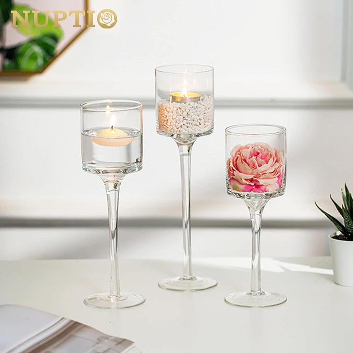 Nuptio Teelichthalter 6 Stück Glas Kerzenhalter - Teelicht & Schwimmkerzen Hohe Elegante Stumpenkerz