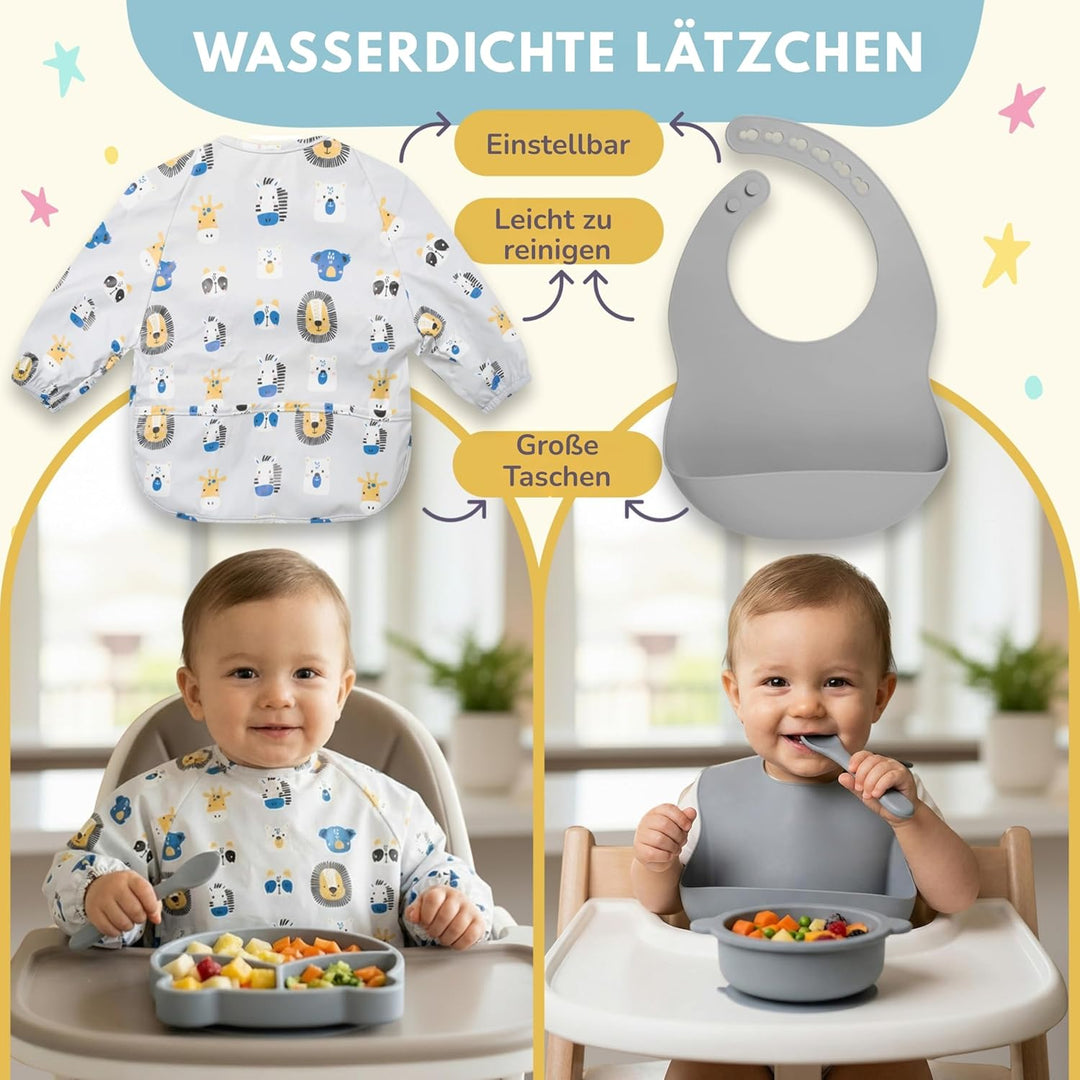 Baby Geschirrset | 12 Stücke | Baby Teller Set | Baby Geschirrset mit Saugnapf | Baby Geschirr | BPA