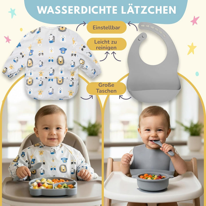 Baby Geschirrset | 12 Stücke | Baby Teller Set | Baby Geschirrset mit Saugnapf | Baby Geschirr | BPA