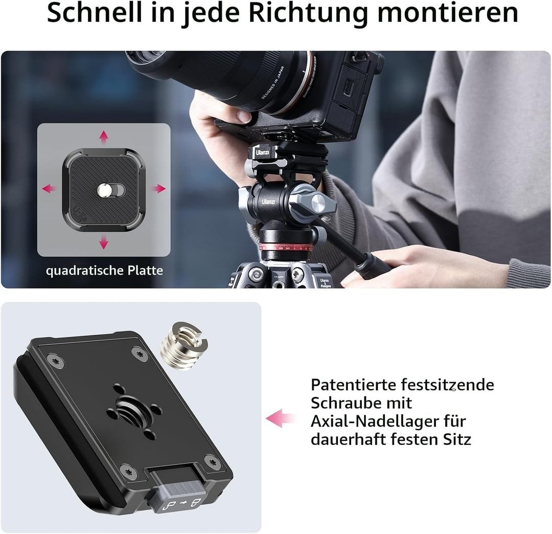 ULANZI Uka Quick Release Plate and Base Kit, UKA01 Kamera-Schnellwechselplatte mit 1/4', 3/8' Schrau