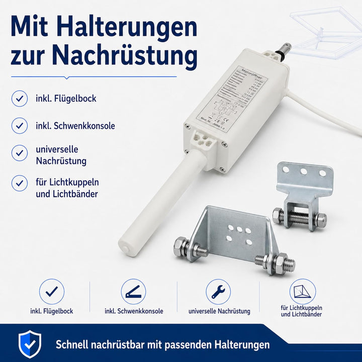 Motoröffner, Spindelantrieb Lichtkuppel 230V / 300mm HUB, JMBB mit Halterungen