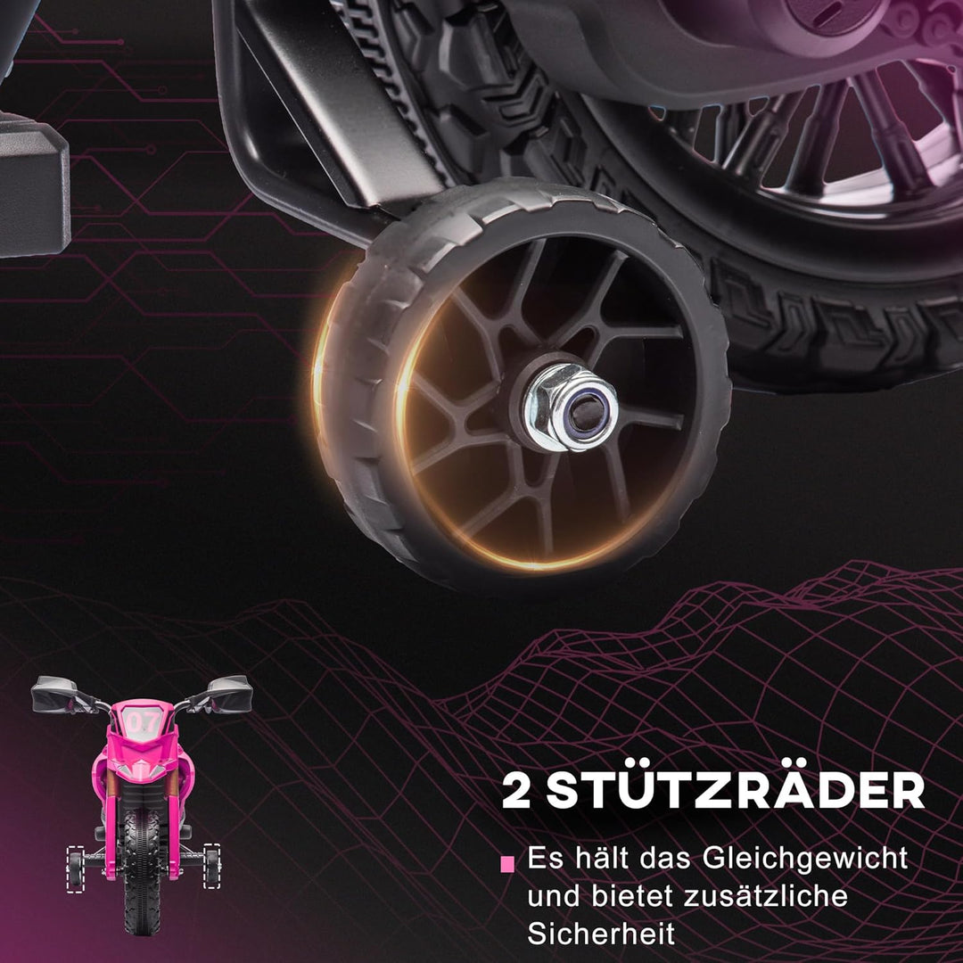 AIYAPLAY Elektro Kindermotorrad Elektromotorrad mit Hupe, Kinder 3 km/h Elektro Motorrad mit 2 Stütz