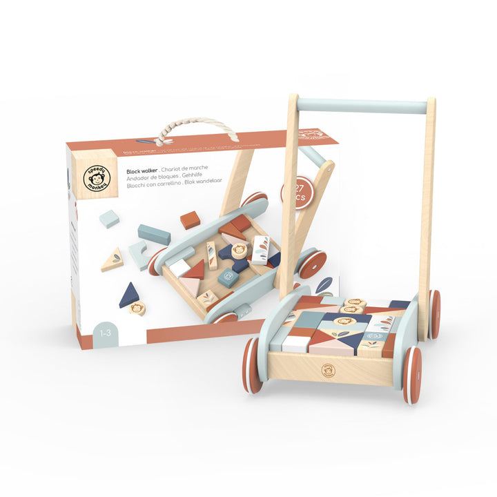 Speedy Monkey Lauflernwagen mit Bausteinen und Bremssystem für mehr Sicherheit 34,9x24,9x40cm bunt,