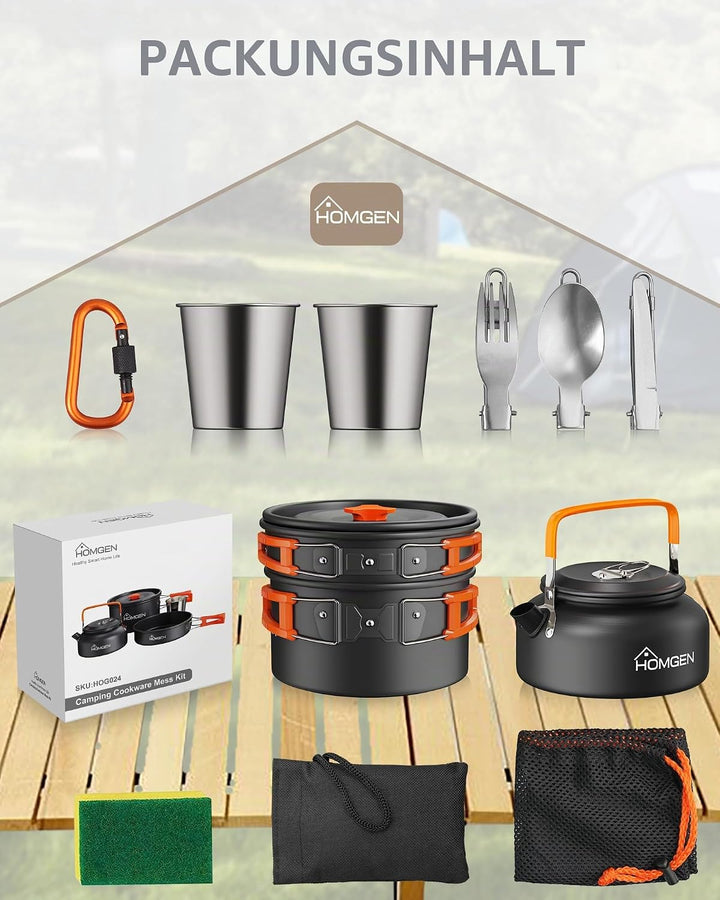 HOMGEN Portable Camping Cooking Set Camping Pots and Pans Set Aluminium Camping Cookware Kit Lightwe