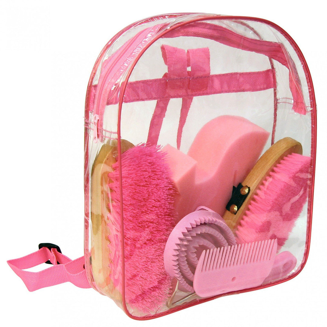 Kerbl Putz-Rucksack (pink, Klarsichtrucksack, Pferdepflegeset, Putzwerkzeuge) 321358, Pink