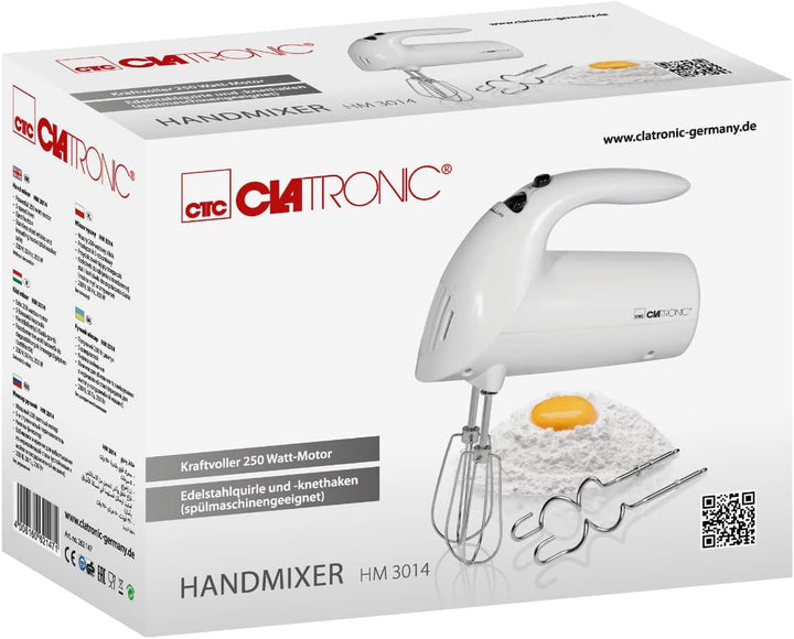 Clatronic elektrischer Handmixer | 250 Watt Motor | 5 Geschwindigkeitsstufen | Auswurftaste | robust