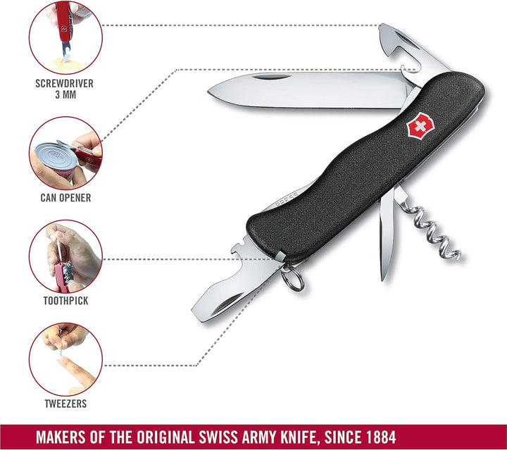 Victorinox Picknicker Taschenmesser (11 Funktionen, Feststellklinge, Schraubendreher) Schwarz, Schwa