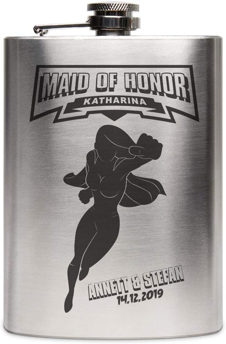 Flachmann Edelstahl 237 ml 8 oz individuelle Gravur Geschenk - Maid of Honor, Maid Of Honor