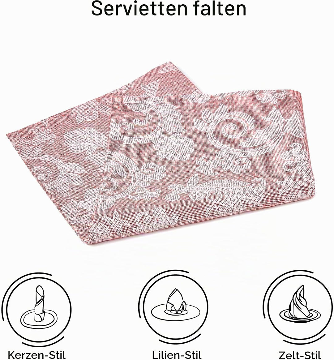 Encasa XO Esstisch Servietten Set von 12 I Grösse 45x45 cm I Blumen Red Jacquard -Stil Druck Auf Hau