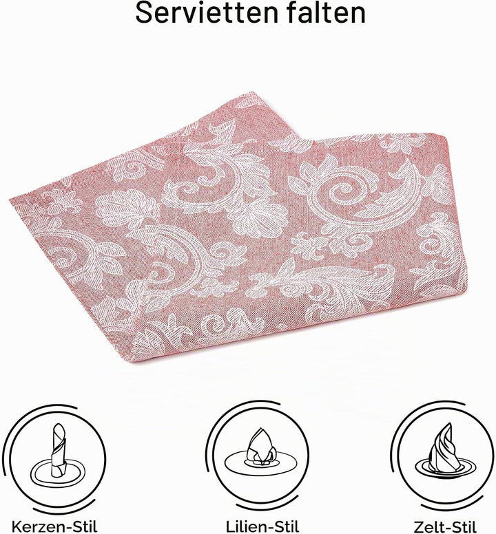 Encasa XO Esstisch Servietten Set von 12 I Grösse 45x45 cm I Blumen Red Jacquard -Stil Druck Auf Hau