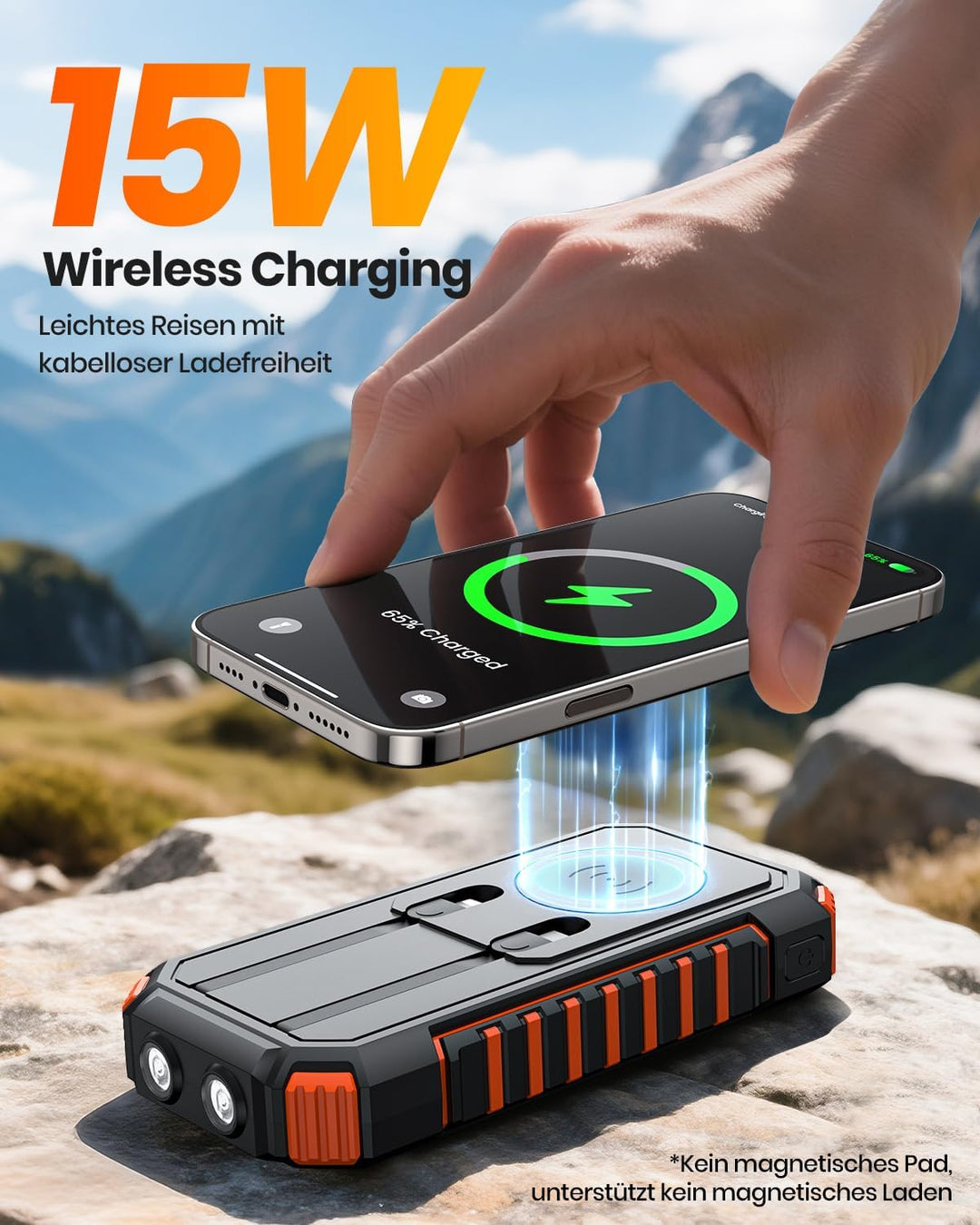20000mah Wireless Solar Power Bank - A ADDTOP 22.5W Schnelles Tragbares Ladegerät mit 2 eingebauten