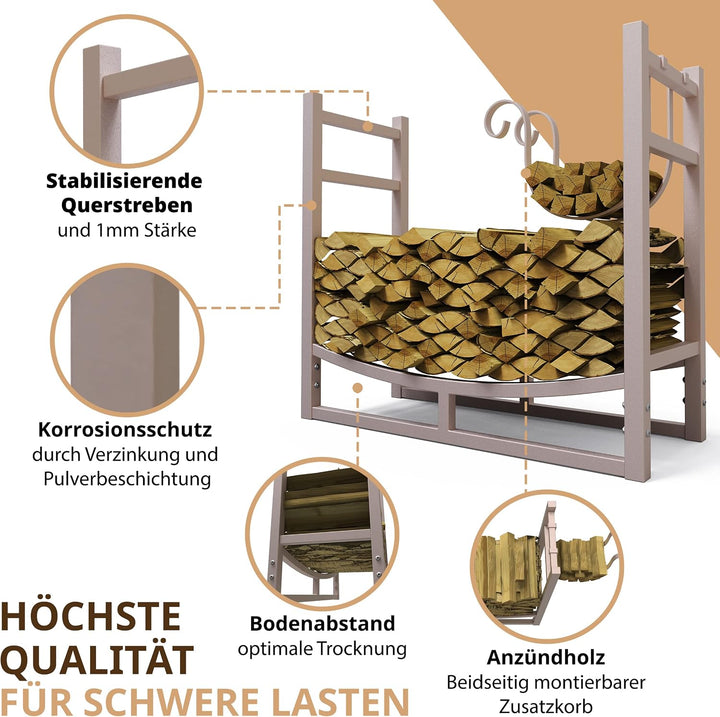Kaminholzregal Metall 84x33x76 innen I aussen VERZINKT Ablage für Anzündholz Holzregal Brennholz Kam