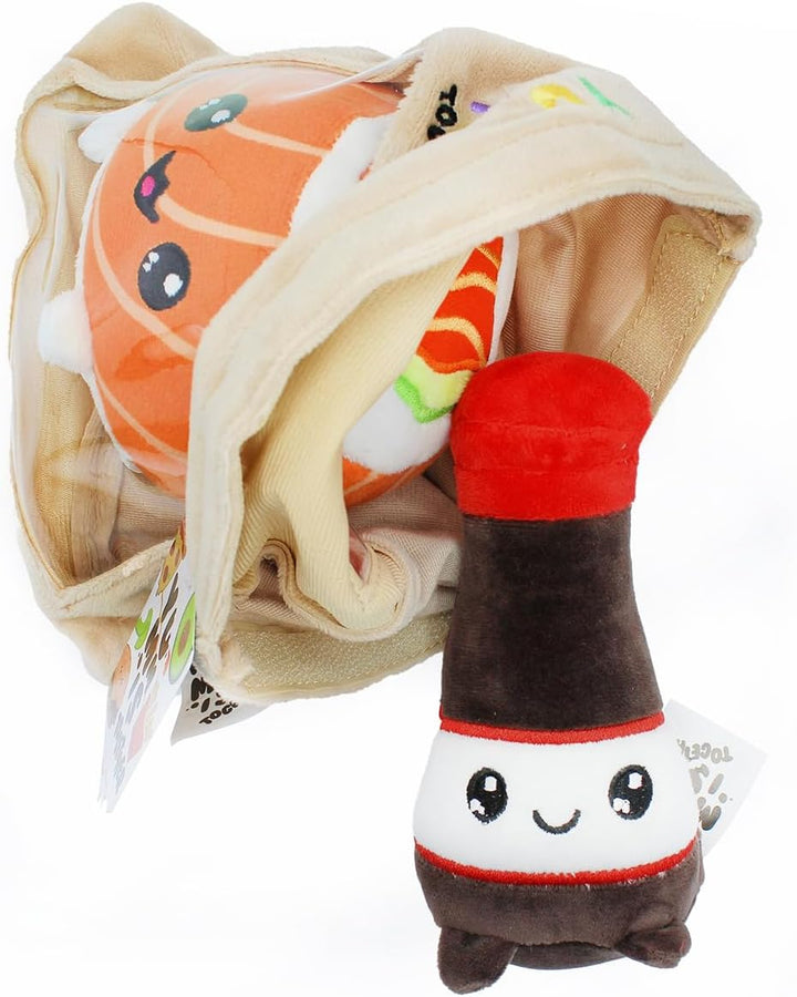 Joy Toy - Yummis Together Uramaki und SOYA - 2 Plüsch 15 cm in Take Away Plüsch Tasche 21x21 cm Uram