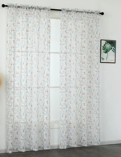 1 Paar weisse Voile-Vorhänge mit Kolibri-Schmetterling-Design mit Schlitzen – 140 cm x 137 cm Länge