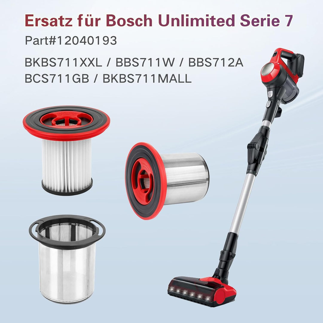 4 Stück 12040193 Ersatzfilter für Bosch Unlimited Serie 7 Akku-Staubsauger BKS711XXL, BBS711W, BBS71