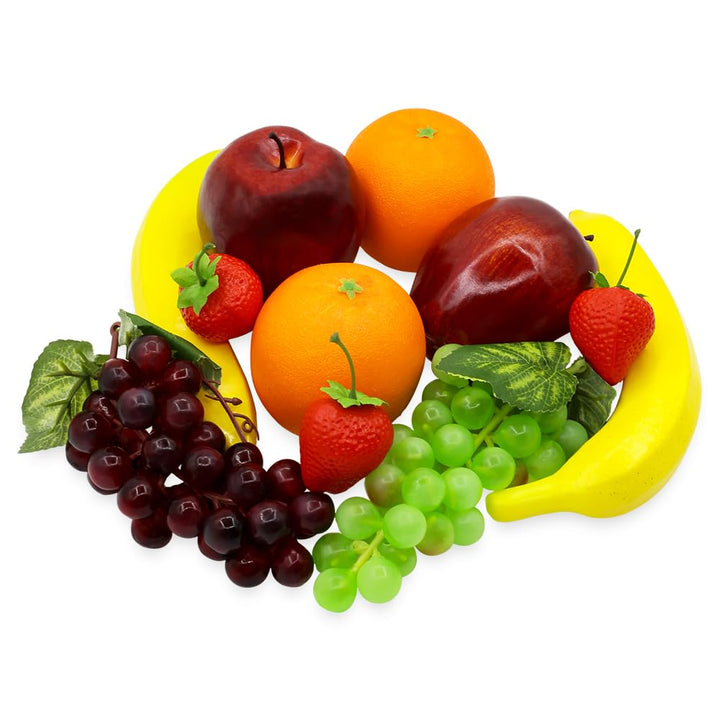 Künstliche Früchte, Kunststoff, Schaumstoff, künstliche Äpfel, Bananen, Orangen, Erdbeeren, Trauben