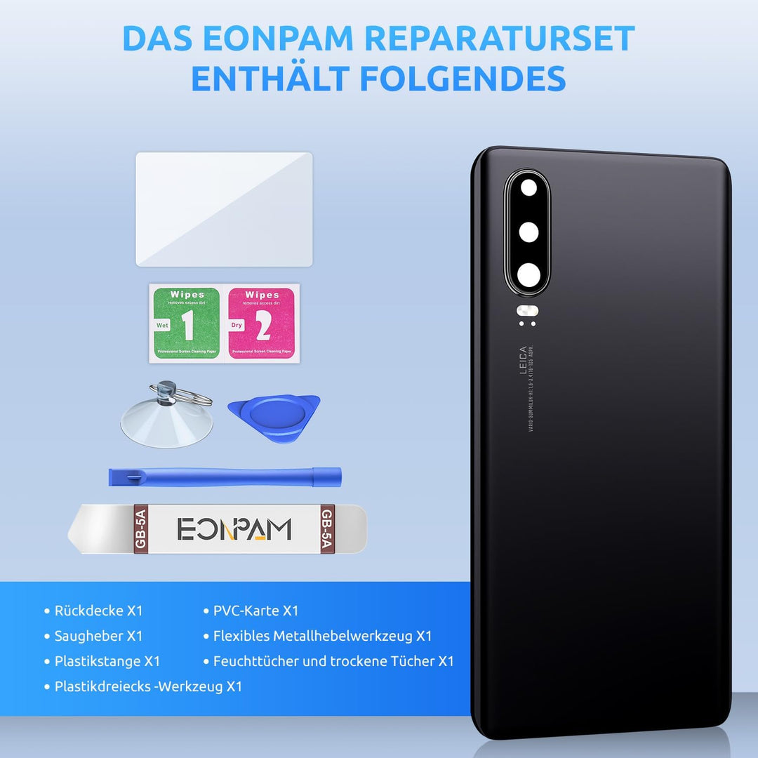 Eonpam Akkudeckel für Huawei P30 Rückseite Glas Original Backcover Back Glas Ersatz Reparatur Set mi