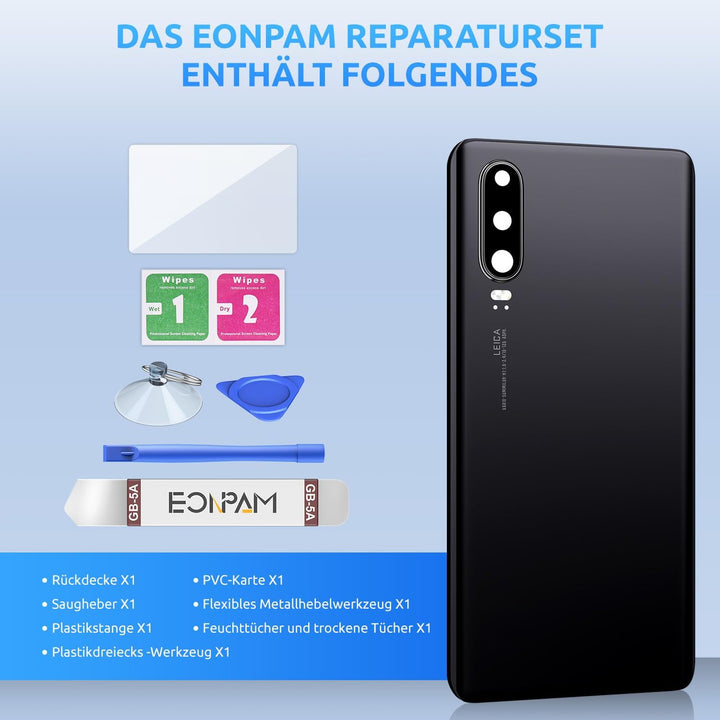 Eonpam Akkudeckel für Huawei P30 Rückseite Glas Original Backcover Back Glas Ersatz Reparatur Set mi