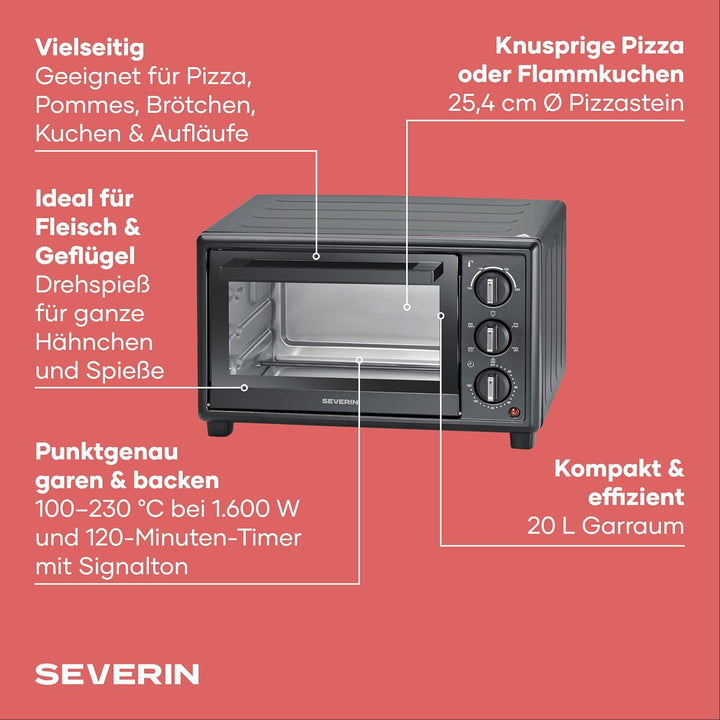 Severin Back- und Toastofen, Bake&Toast, 20L, bis 230°C, Umluft-Funktion, Ober- und Unterhitze, inkl