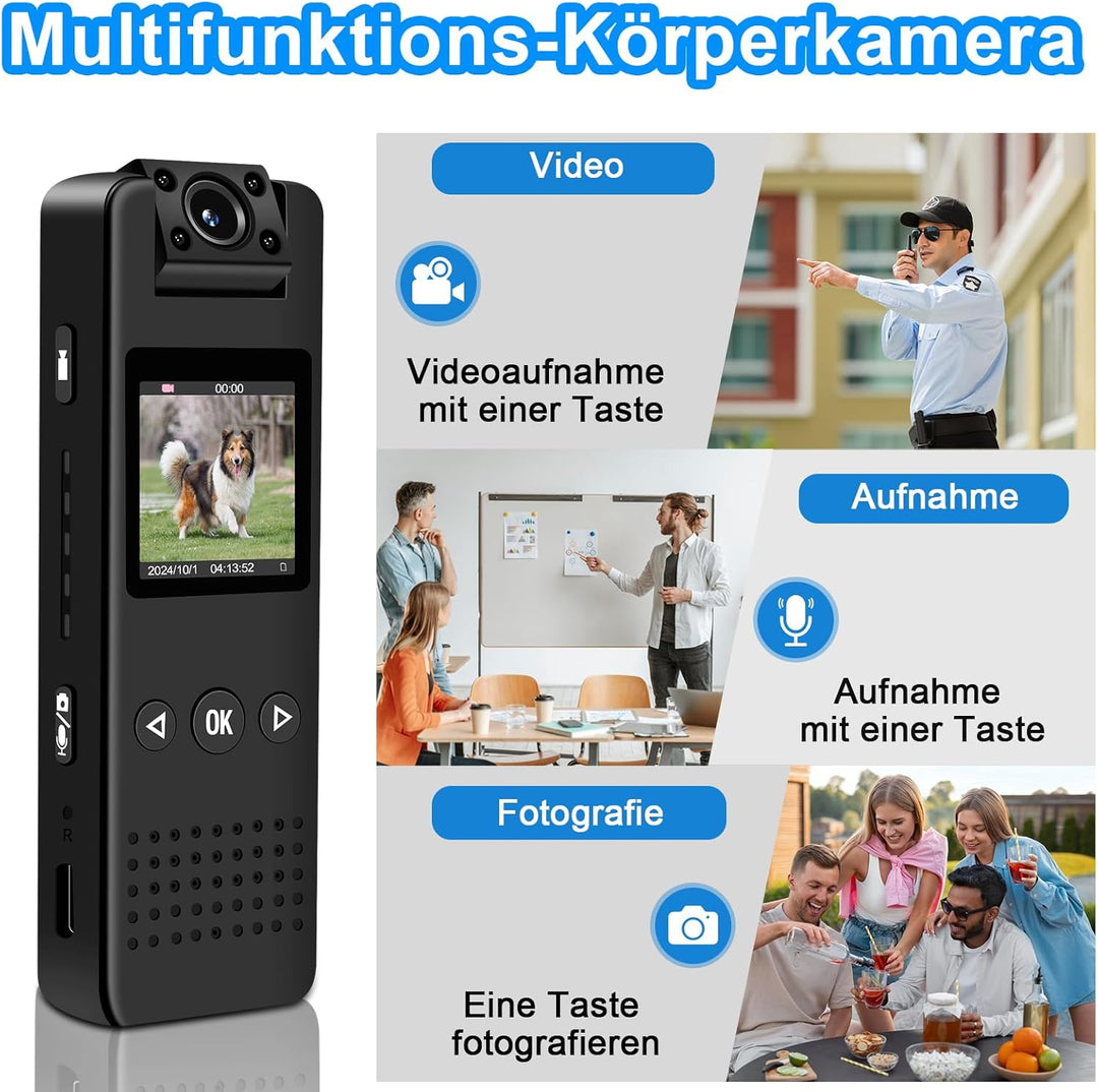 Mini Kamera, 1080P HD & 120° Weitwinkel Bodycam mit 180° Drehbarem Objektiv, Automatische Nachtsicht