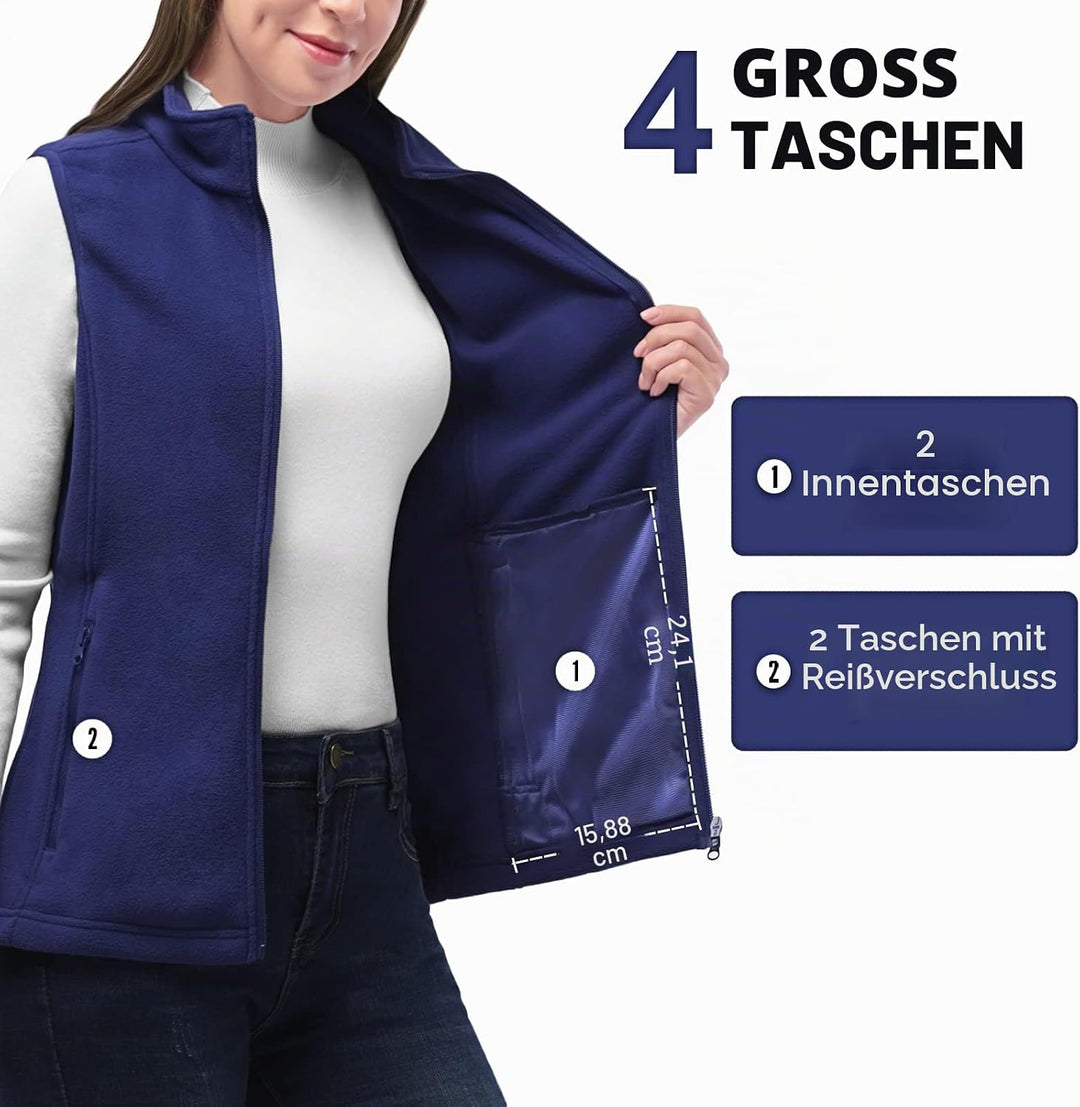 33,000ft Damen Fleece Weste Jacke Standkragen Ultraleicht Outdoor Westen Tops mit Taschen Reissversc