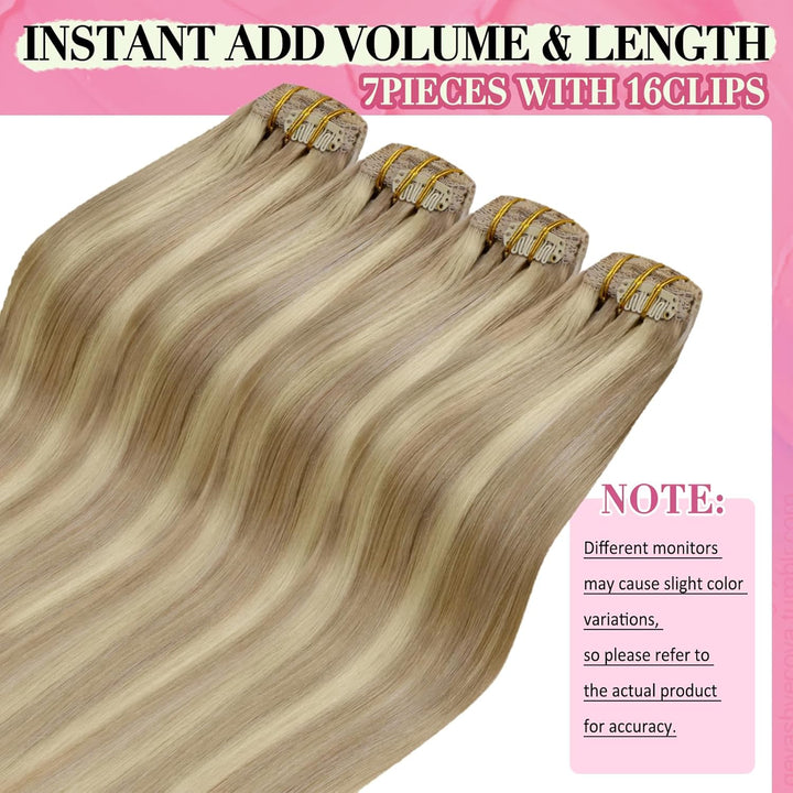 YoungSee Extensions Echthaar Clip Blond 45cm Clip in Extensions Echthaar Goldblond Strahnchen Mittel