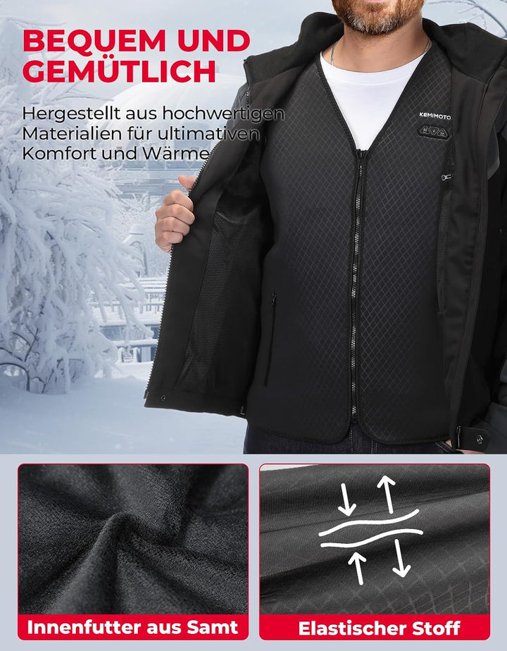 KEMIMOTO Beheizbare Weste Herren, Beheizte Weste mit 6 Heizzonen, 3 Einstellbare Wärmestufe, USB Ele